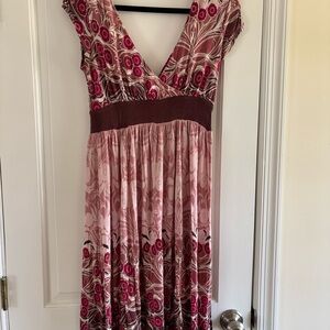 Anthropologie Ric Rac Floral Dress in Pink and Brown